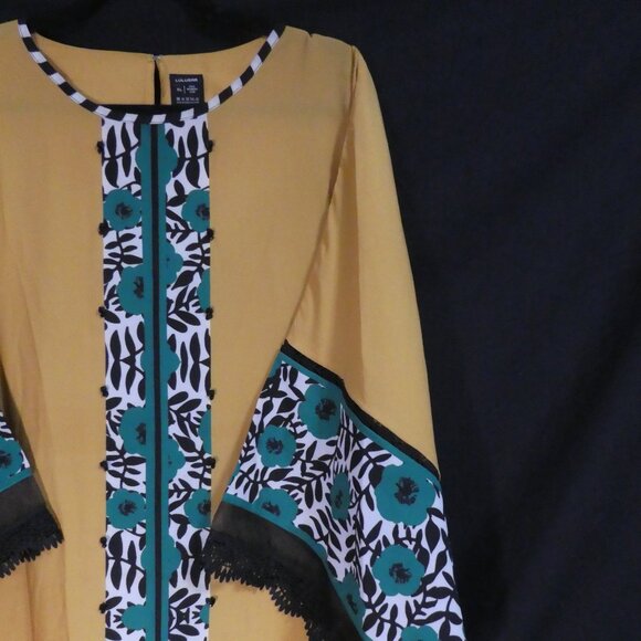 LULUSAR | xl - extra large | Vibrant Yellow and Green Patterned Kaftan - Picture 5 of 16